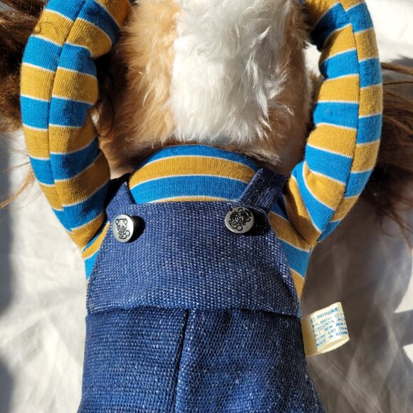 Knee Hugger Shaggy Dog Stuffed Toy Blue Overalls Cap Stripe Shirt Vintage 1981 - Picture 9 of 15